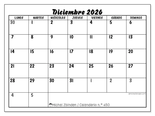 Calendario de diciembre de 2026 para imprimir - Organización detallada