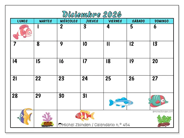 Calendario de diciembre de 2026 para imprimir - Peces coloridos