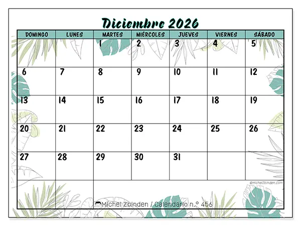 Calendario de diciembre de 2026 para imprimir - Naturaleza y jardín - Semana de domingo a sábado