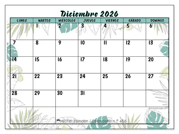 Calendario de diciembre de 2026 para imprimir - Naturaleza y jardín