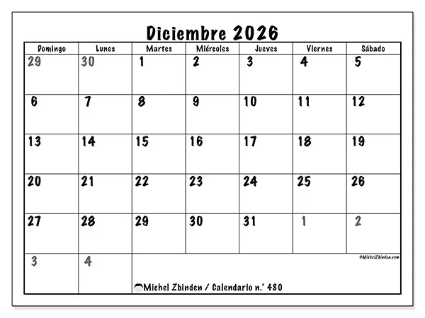 Calendario de diciembre de 2026 para imprimir - Planificación completa - Semana de domingo a sábado