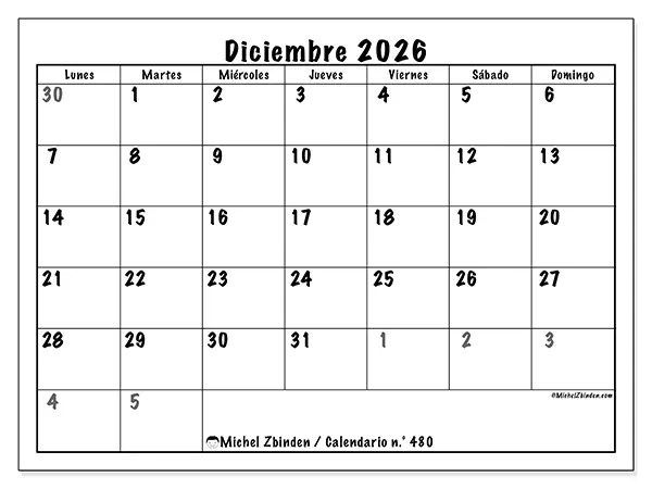 Calendario de diciembre de 2026 para imprimir - Planificación completa