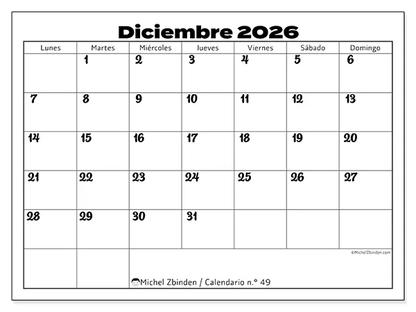 Calendario de diciembre de 2026 para imprimir - Coordinación productiva