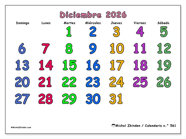 Calendario de diciembre de 2026 para imprimir - Momentos creativos - Semana de domingo a sábado