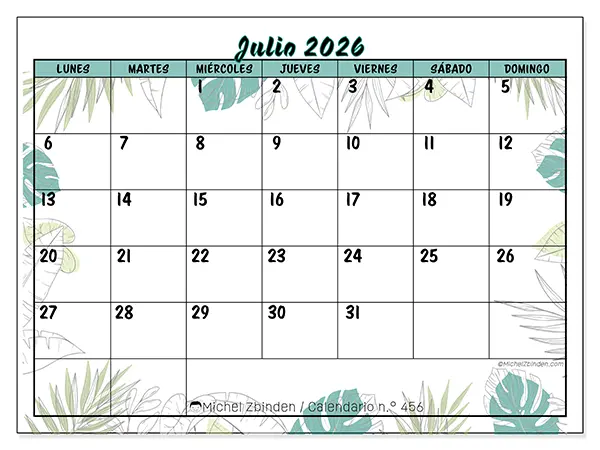 Calendario de julio de 2026 para imprimir - Naturaleza y jardín