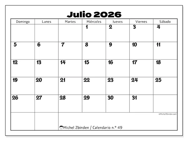 Calendario de julio de 2026 para imprimir - Coordinación productiva - Semana de domingo a sábado