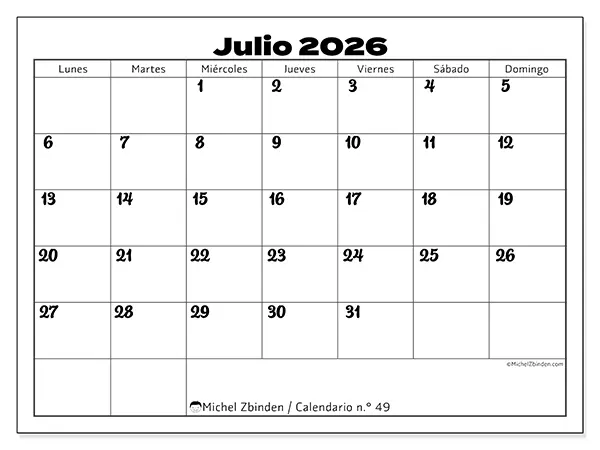 Calendario de julio de 2026 para imprimir - Coordinación productiva