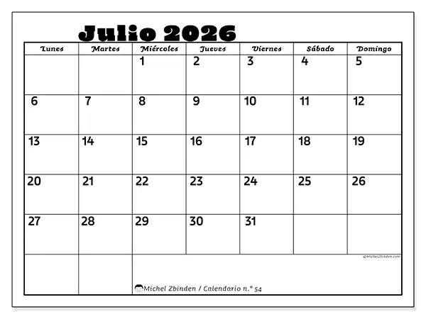 Calendario de julio de 2026 para imprimir - Actividades en familia