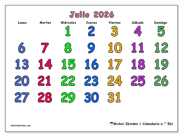 Calendario de julio de 2026 para imprimir - Momentos creativos