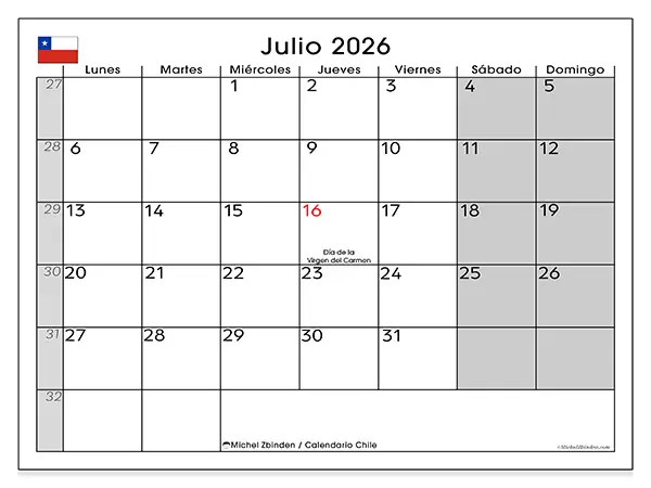 Calendario de julio de 2026 para imprimir - Chile