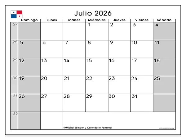 Calendario de julio de 2026 para imprimir - Panamá