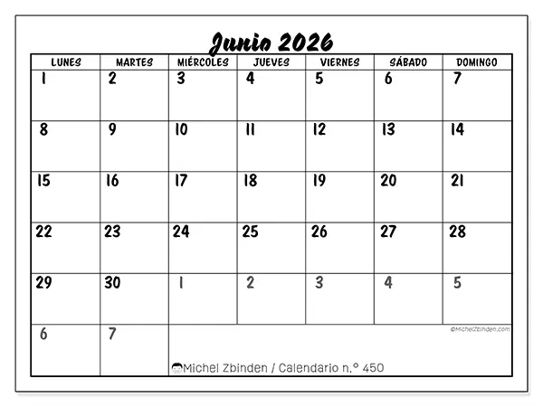 Calendario de junio de 2026 para imprimir - Organización detallada