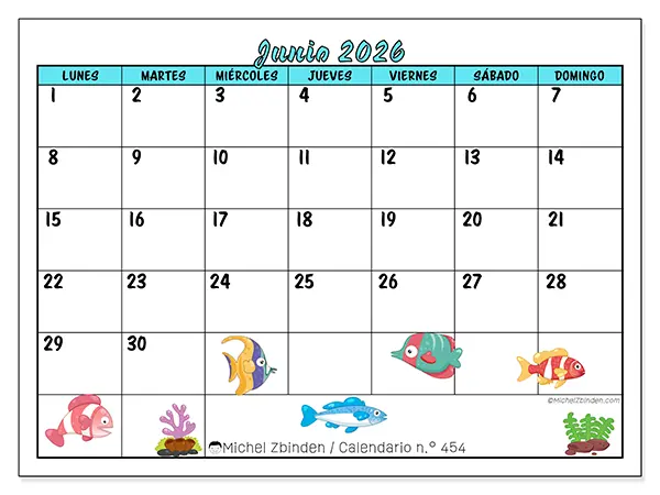 Calendario de junio de 2026 para imprimir - Peces coloridos