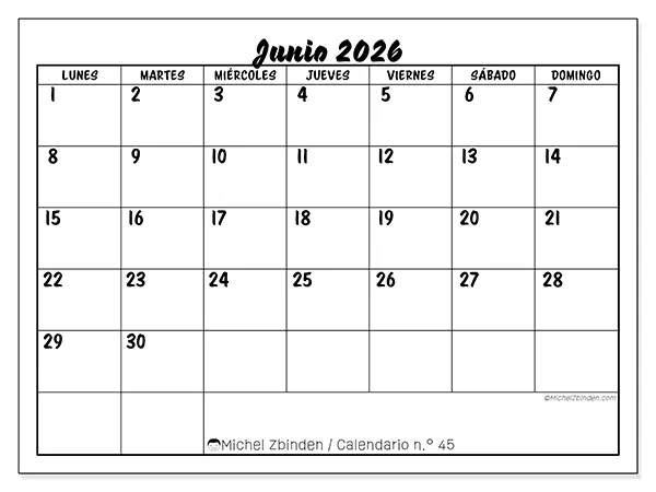 Calendario de junio de 2026 para imprimir - Éxito escolar