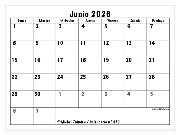 Calendario de junio de 2026 para imprimir - Planificación completa
