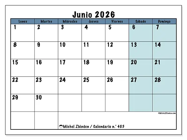 Calendario de junio de 2026 para imprimir - Estructura para la escuela