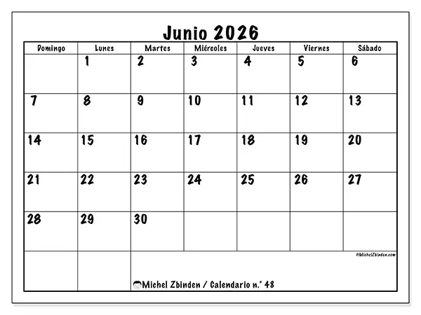 Calendario de junio de 2026 para imprimir - Eficiencia diaria - Semana de domingo a sábado