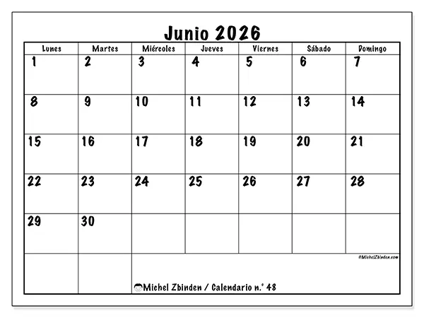 Calendario de junio de 2026 para imprimir