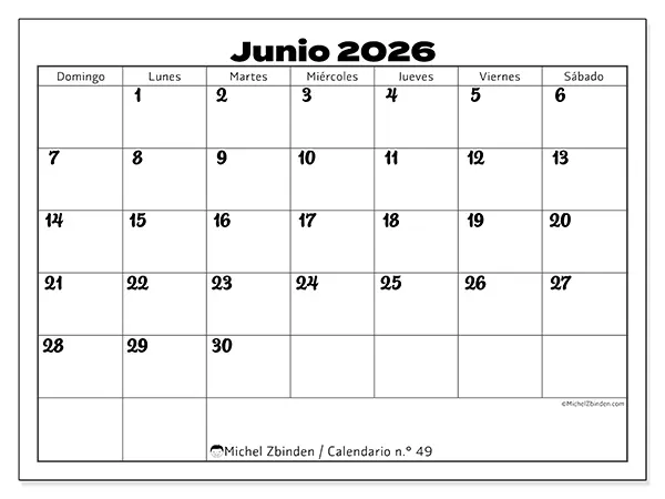 Calendario de junio de 2026 para imprimir - Coordinación productiva - Semana de domingo a sábado