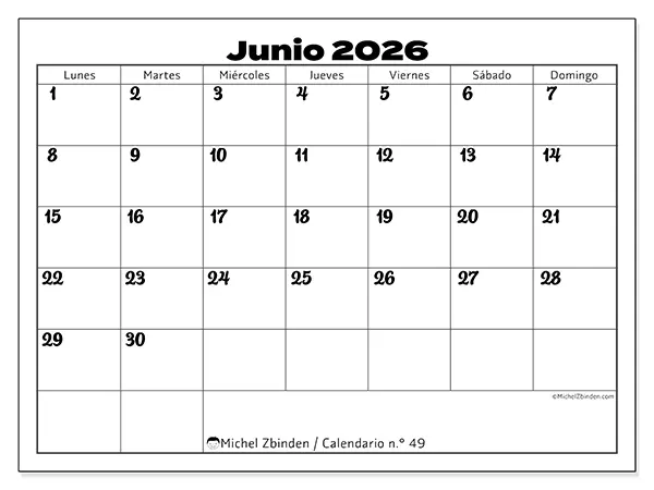 Calendario de junio de 2026 para imprimir - Coordinación productiva