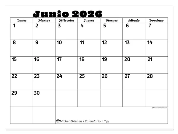 Calendario de junio de 2026 para imprimir - Actividades en familia
