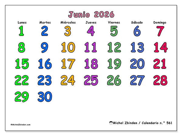 Calendario de junio de 2026 para imprimir - Momentos creativos