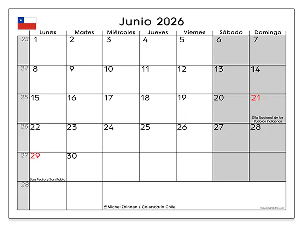 Calendario de junio de 2026 para imprimir - Chile