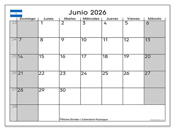 Calendario de junio de 2026 para imprimir - Nicaragua