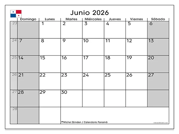 Calendario de junio de 2026 para imprimir - Panamá