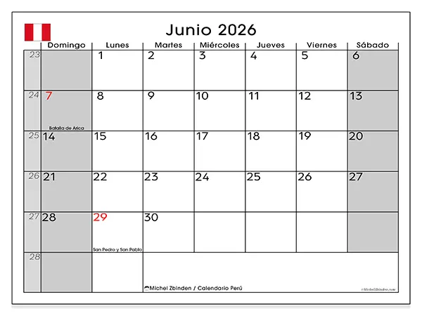 Calendario de junio de 2026 para imprimir - Perú