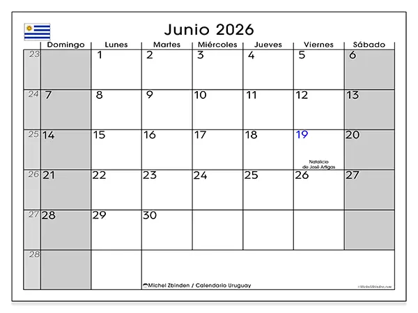 Calendario de junio de 2026 para imprimir - Uruguay