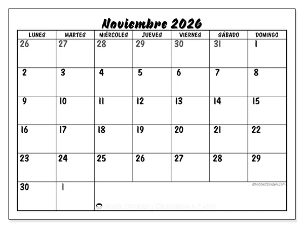 Calendario de noviembre de 2026 para imprimir - Organización detallada
