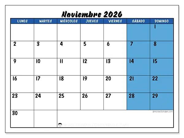 Calendario de noviembre de 2026 para imprimir - Organización dinámica