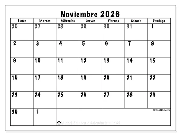 Calendario de noviembre de 2026 para imprimir - Planificación completa