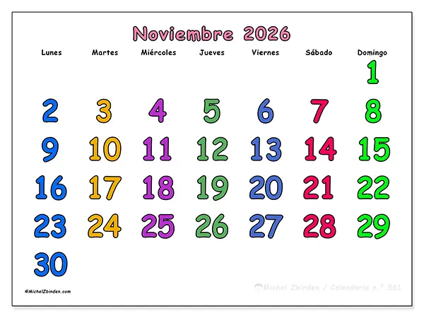 Calendario de noviembre de 2026 para imprimir - Momentos creativos