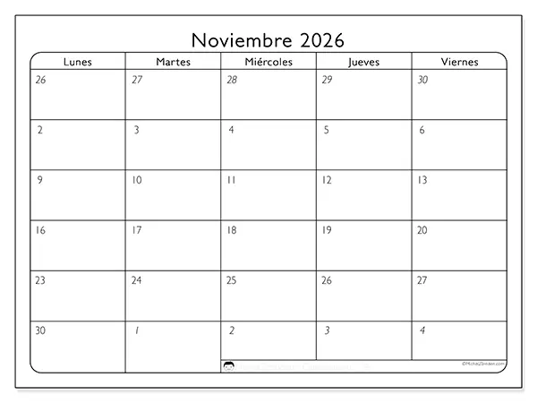 Calendario de noviembre de 2026 para imprimir - Organización del trabajo
