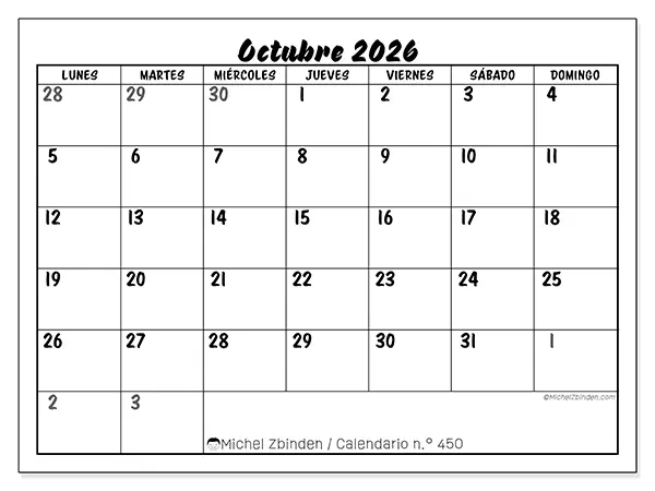 Calendario de octubre de 2026 para imprimir - Organización detallada