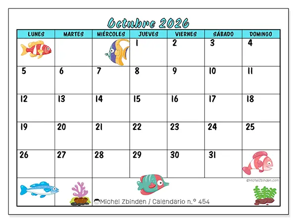 Calendario de octubre de 2026 para imprimir - Peces coloridos