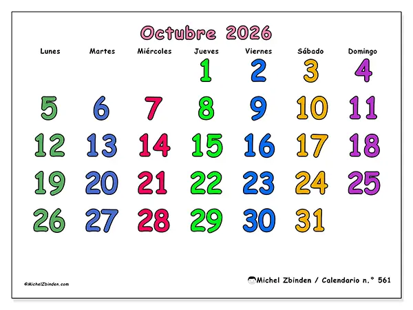 Calendario de octubre de 2026 para imprimir - Momentos creativos