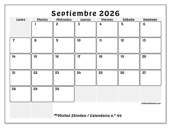 Calendario de septiembre de 2026 para imprimir - Planificación estructurada