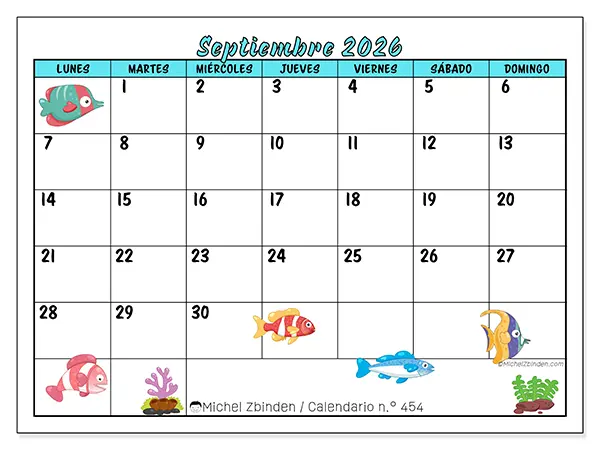 Calendario de septiembre de 2026 para imprimir - Peces coloridos