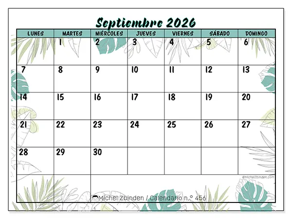 Calendario de septiembre de 2026 para imprimir - Naturaleza y jardín