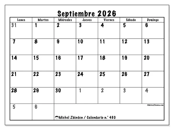Calendario de septiembre de 2026 para imprimir - Planificación completa