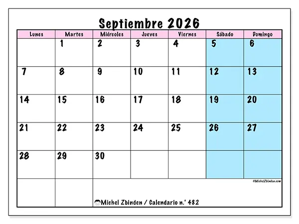 Calendario de septiembre de 2026 para imprimir - Horario de equipo