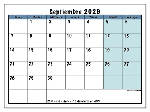 Calendario de septiembre de 2026 para imprimir - Estructura para la escuela