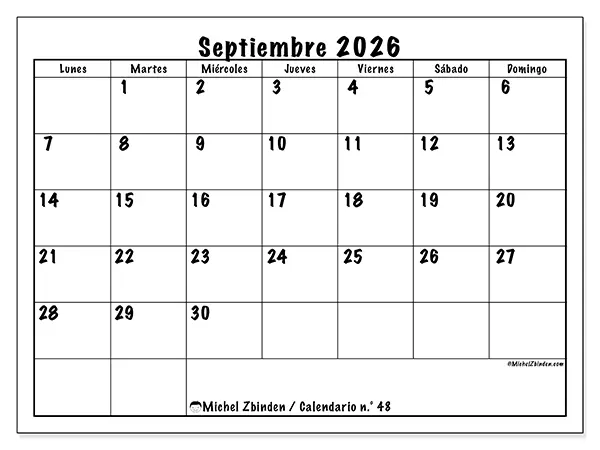 Calendario de septiembre de 2026 para imprimir - Eficiencia diaria