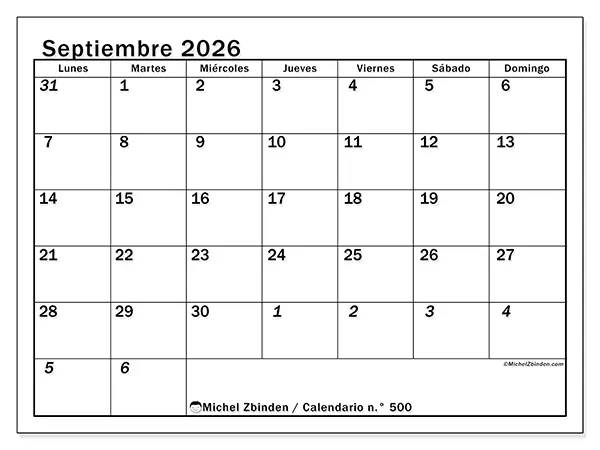 Calendario de septiembre de 2026 para imprimir - Planificación intensiva