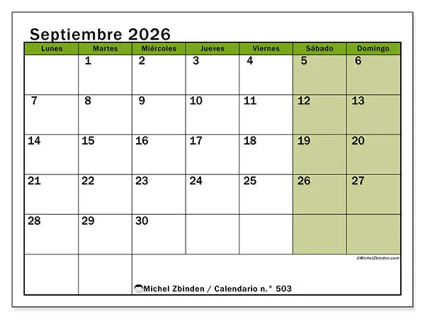 Calendario de septiembre de 2026 para imprimir - Organización viva