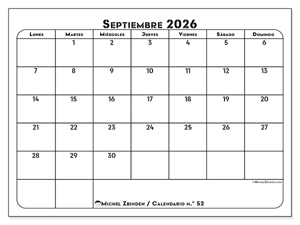 Calendario de septiembre de 2026 para imprimir - Organización profesional