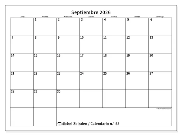 Calendario de septiembre de 2026 para imprimir - Horario eficiente